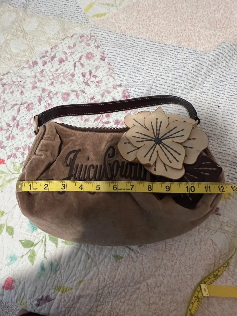 Vintage velvet Juicy Couture bag with flower detail